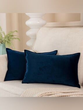 Deep Navy Velvet Lumbar Pillow covers (20x12) - Set of 2